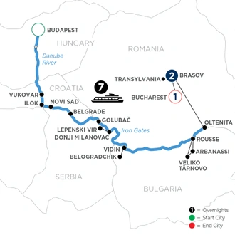 tourhub | Avalon Waterways | Balkan Discovery with 1 Night in Bucharest & 2 Nights in Transylvania (Expression) | Tour Map