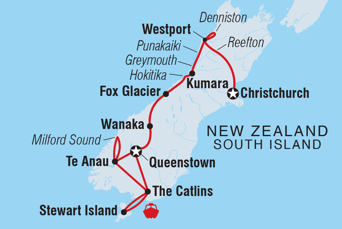 tourhub | Intrepid Travel | New Zealand South Island Adventure | Tour Map