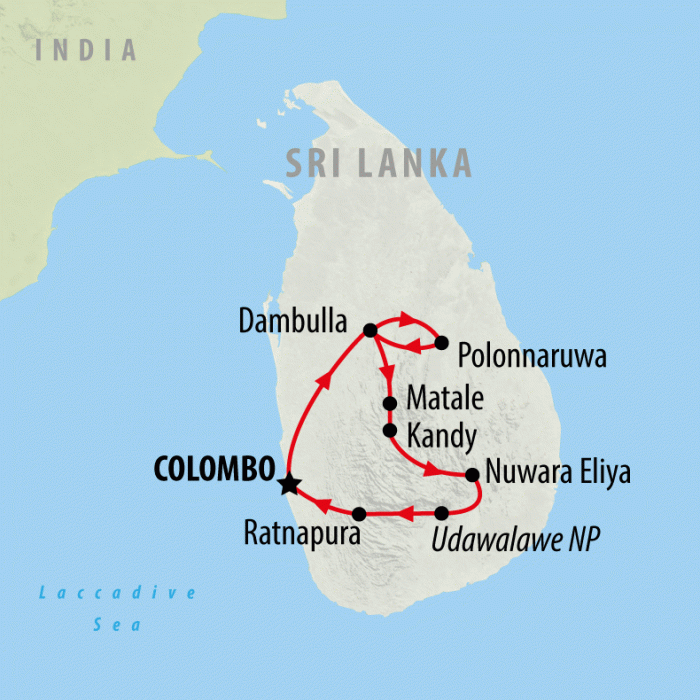 tourhub | On The Go Tours | Classic Sri Lanka - 9 Days | Tour Map