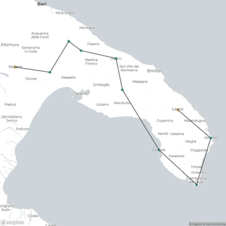 tourhub | Exodus Adventure Travels | Cycling the Heel of Italy - Matera to Lecce | Tour Map