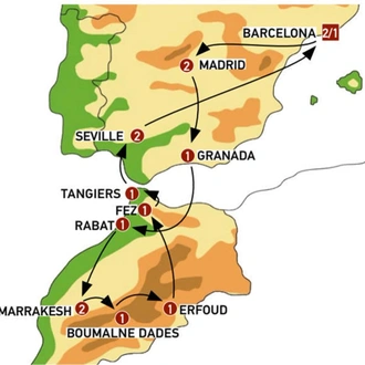 tourhub | Europamundo | Pearls of Spain and Mysterious Morocco | Tour Map