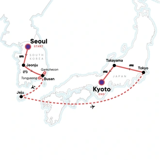 tourhub | G Adventures | Korea to Japan: Epic Eats & Bright City Lights | Tour Map