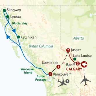 tourhub | Saga Holidays | Deluxe Alaskan Voyage and Rocky Mountaineer | Tour Map