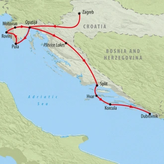 tourhub | On The Go Tours | Croatia Highlights & Island Hopping - 11 days | Tour Map