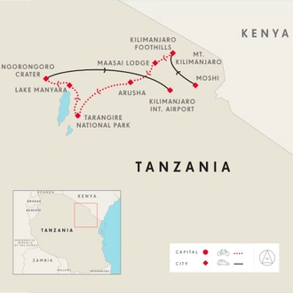 tourhub | SpiceRoads Cycling | Cycling Kilimanjaro to the Ngorongoro Crater | Tour Map