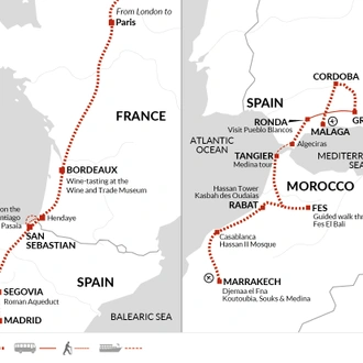tourhub | Explore! | London to Marrakech Train Adventure | Tour Map