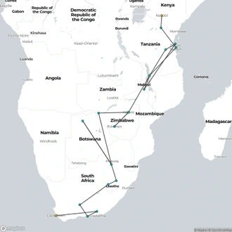 tourhub | Oasis Overland | Cape Town To Nairobi (100 Days) Coast To Coast | Tour Map