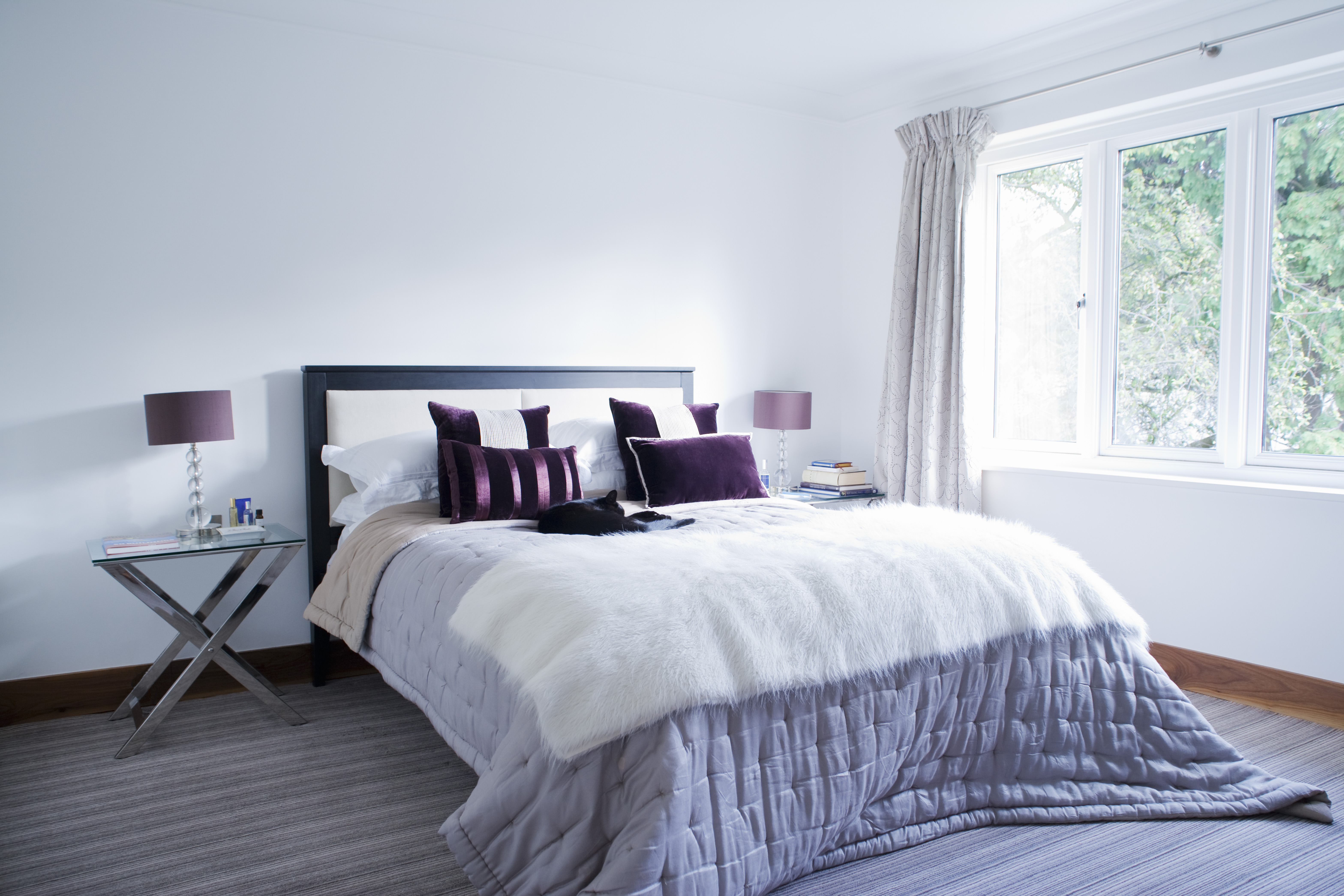 Purple and White Minimalist Bed