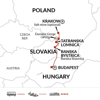 tourhub | Explore! | Krakow to Budapest Adventure | Tour Map