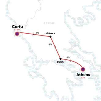 tourhub | G Adventures | Greece Escape: Corfu, Athens & Coastal Cruising | Tour Map