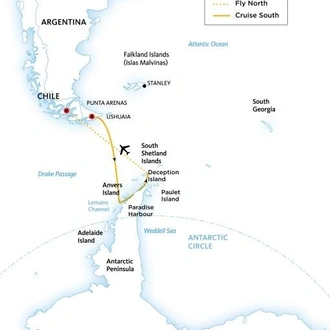 tourhub | Quark Expeditions | Antarctic Express: Cruise South, Fly North | Tour Map