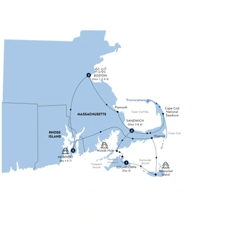 tourhub | Insight Vacations | Boston, Cape Cod & The Islands a Women-Only Tour | Tour Map