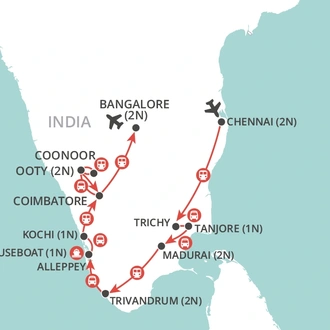 tourhub | Wendy Wu | Southern India by Rail | Tour Map