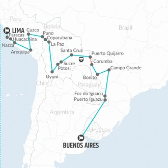 tourhub | Bamba Travel | Buenos Aires to Lima (via Pantanal) Travel Pass | Tour Map