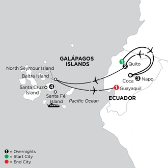 tourhub | Globus | Independent Galapagos at the Finch Bay Resort with Ecuador's Amazon | Tour Map