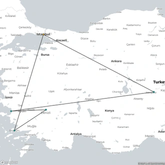 tourhub | Curio Travel | 11 Nights Istanbul - Cappadocia - Ephesus - Pamukkale - Bodrum Turkey Taste Tour  | Tour Map