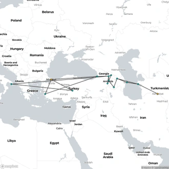 tourhub | Oasis Overland | Ashgabat To Istanbul (40 Days) Persia & Caucasus Explorer | Tour Map