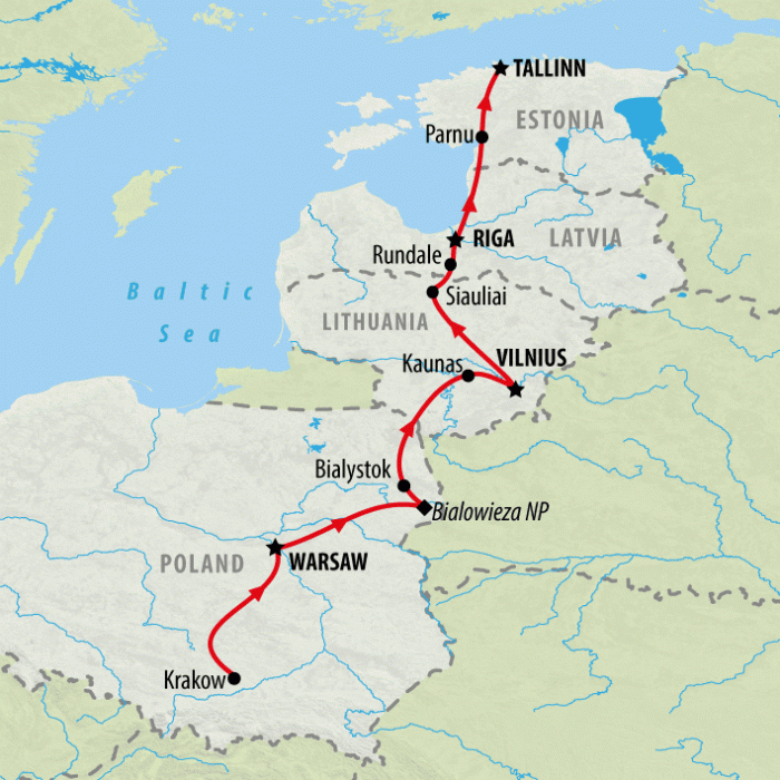 tourhub | On The Go Tours | Poland and Baltic Discovery - 13 days | Tour Map