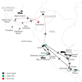tourhub | Globus | Legacy of the Incas with Galápagos Cruise | Tour Map
