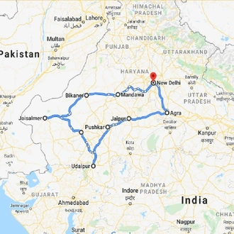tourhub | UncleSam Holidays | Rajasthan and Taj Mahal Tour | Tour Map