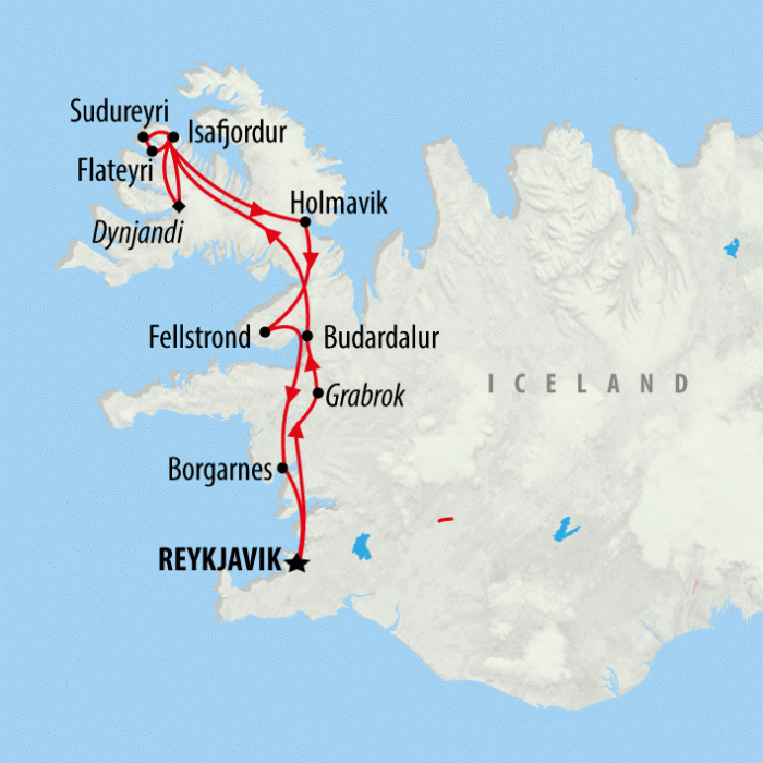 tourhub | On The Go Tours | Westfjords & Northern Lights - 7 days | Tour Map