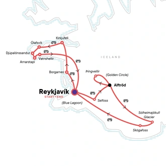 tourhub | G Adventures | Iceland Adventure: Northern Lights & Snæfellsnes Peninsula | Tour Map