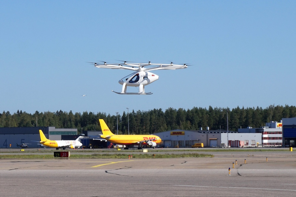 Volocopter 2X flying at Helsinki Airport