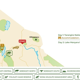 tourhub | Beach and Safari Holidays | Safari Through Tarangire and Lake Manyara | Tour Map