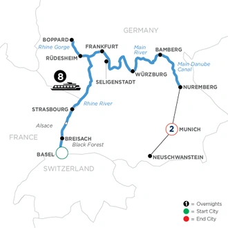 tourhub | Avalon Waterways | German Grandeur with 2 Nights in Munich (Eastbound) (Tranquility II) | Tour Map