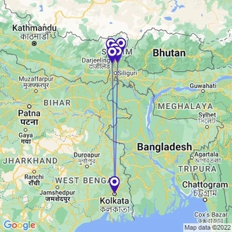tourhub | Panda Experiences | North East India Tour from Kolkata | Tour Map
