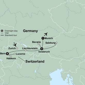 tourhub | Collette | Discover Switzerland, Austria & Bavaria featuring Oktoberfest | Tour Map