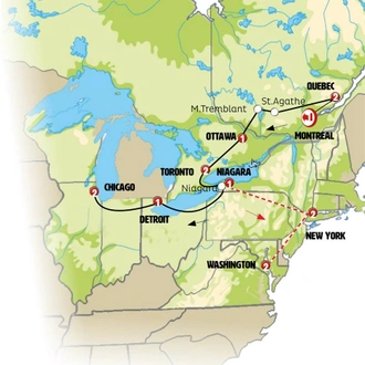 tourhub | Europamundo | Unmissable Canada, Niagara and Chicago | Tour Map