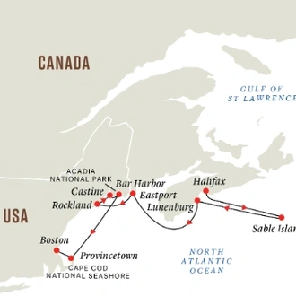 tourhub | HX Hurtigruten Expeditions | History, Seafood & Nature Reserves | Halifax to Boston | Tour Map