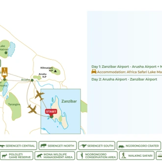 tourhub | Beach and Safari Holidays | From Zanzibar: 2 Days Private Safari Ngorongoro with Flights | Tour Map