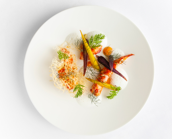 Charcoal-flamed native lobster, baby carrot, bronze fennel and buttermilk sauce