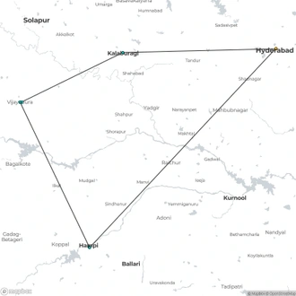 tourhub | Agora Voyages | Mystical Marvels: A Journey from Hyderabad to Bijapur & Hampi | Tour Map