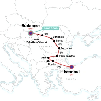 tourhub | G Adventures | Budapest to Istanbul | Tour Map