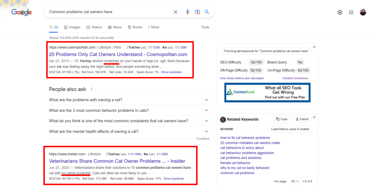 A Screenshot Of How To Do Keyword Research By Looking At Google's Search Results