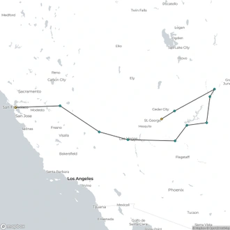 tourhub | Bindlestiff Tours | Private 11 Day National Parks Tour Las Vegas to San Francisco via Grand Canyon with Lodging | Tour Map