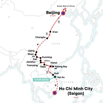 tourhub | G Adventures | China & Vietnam: The Great Wall to Ho Chi Minh | Tour Map