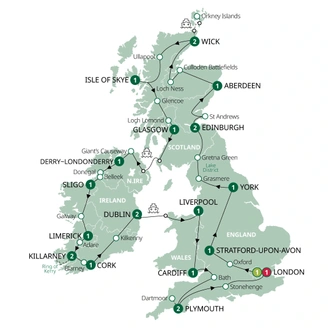 tourhub | Brendan Vacations | Britain & Ireland Discovery - Small Group | Tour Map