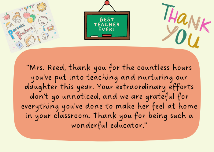 thank you notes for teachers from student