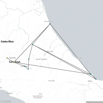 tourhub | Destiny Travel Costa Rica | 8 Days - San Jose - Tortuguero - Cahuita | Tour Map