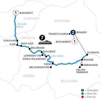 tourhub | Avalon Waterways | Balkan Discovery with 1 Night in Budapest, 1 Night in Bucharest & 2 Nights in Transylvania (Expression) | Tour Map