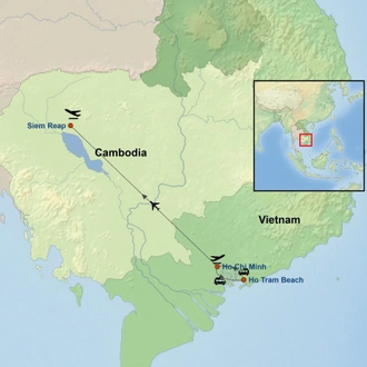 tourhub | Indus Travels | Vietnam Beach Escape and Siem Reap | Tour Map