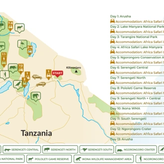 tourhub | Beach and Safari Holidays | Migration Special & Tanzania Northern Circuit | Tour Map