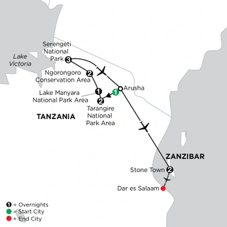 tourhub | Globus | Tanzania Private Safari with Zanzibar | Tour Map