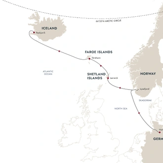 tourhub | HX Hurtigruten Expeditions | Voyage to Iceland — Windswept Isles of the North from Hamburg to Reykjavík | Tour Map