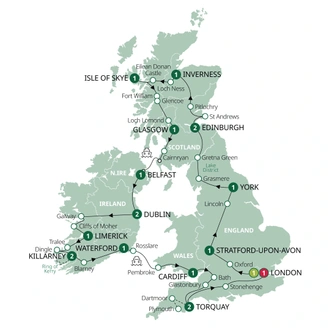 tourhub | Brendan Vacations | Romantic Britain & Ireland - Small Group | Tour Map