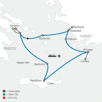 tourhub | Globus | Iconic Aegean with 4-Night Cruise | Tour Map